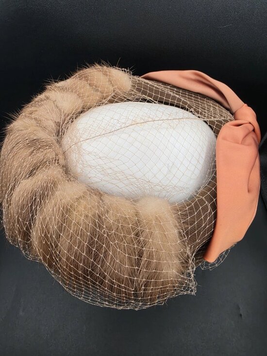 Vintage Women’s Cocktail Evening Hat Velvet Bow Fur Mid Century Mink USA main image 2
